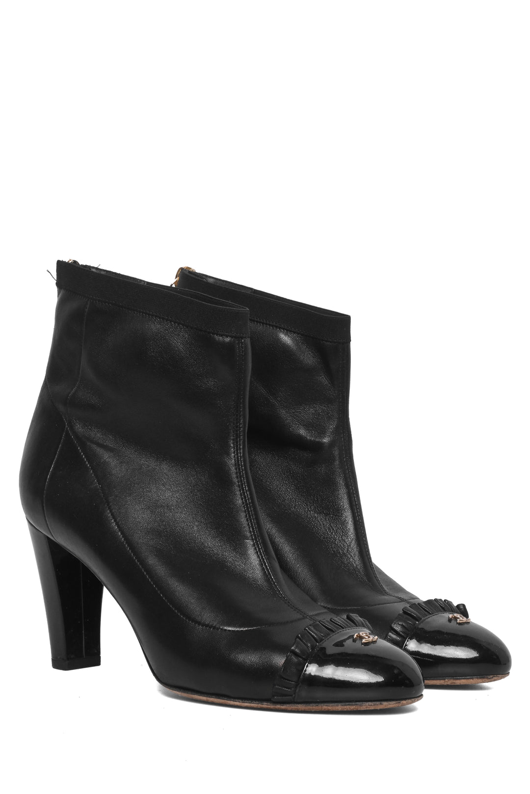 Chanel Size 39 Ruffle Cap Toe Ankle Boots