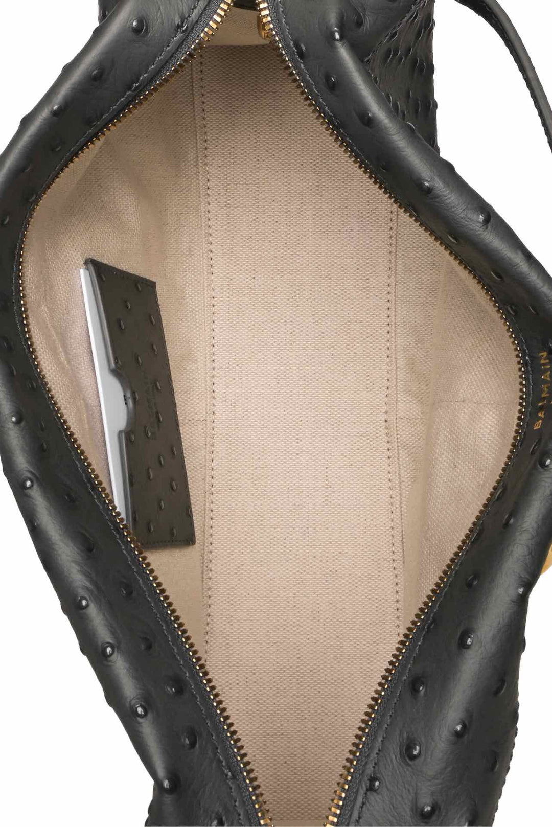 Balmain Pulse Ostrich-Effect Leather Shoulder Bag