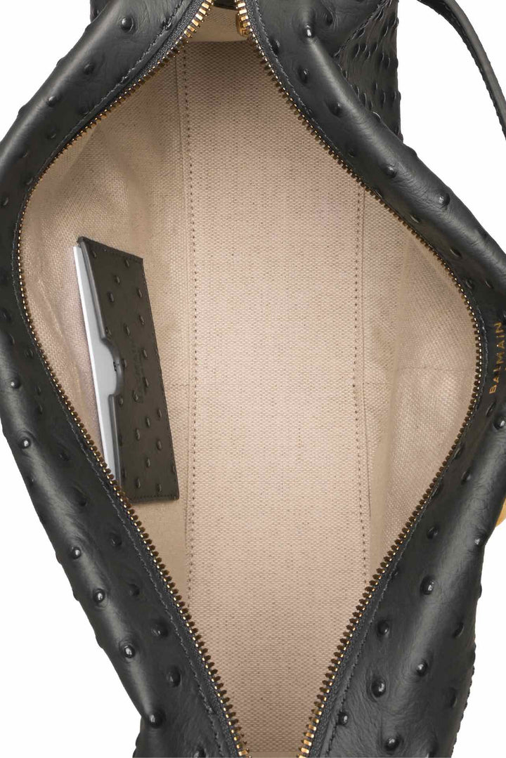 Balmain Pulse Ostrich-Effect Leather Shoulder Bag