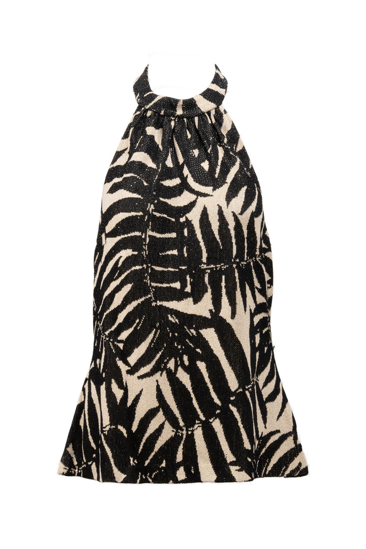 St. John Evening Size L Vintage Leaf Print Embellished Halter Top