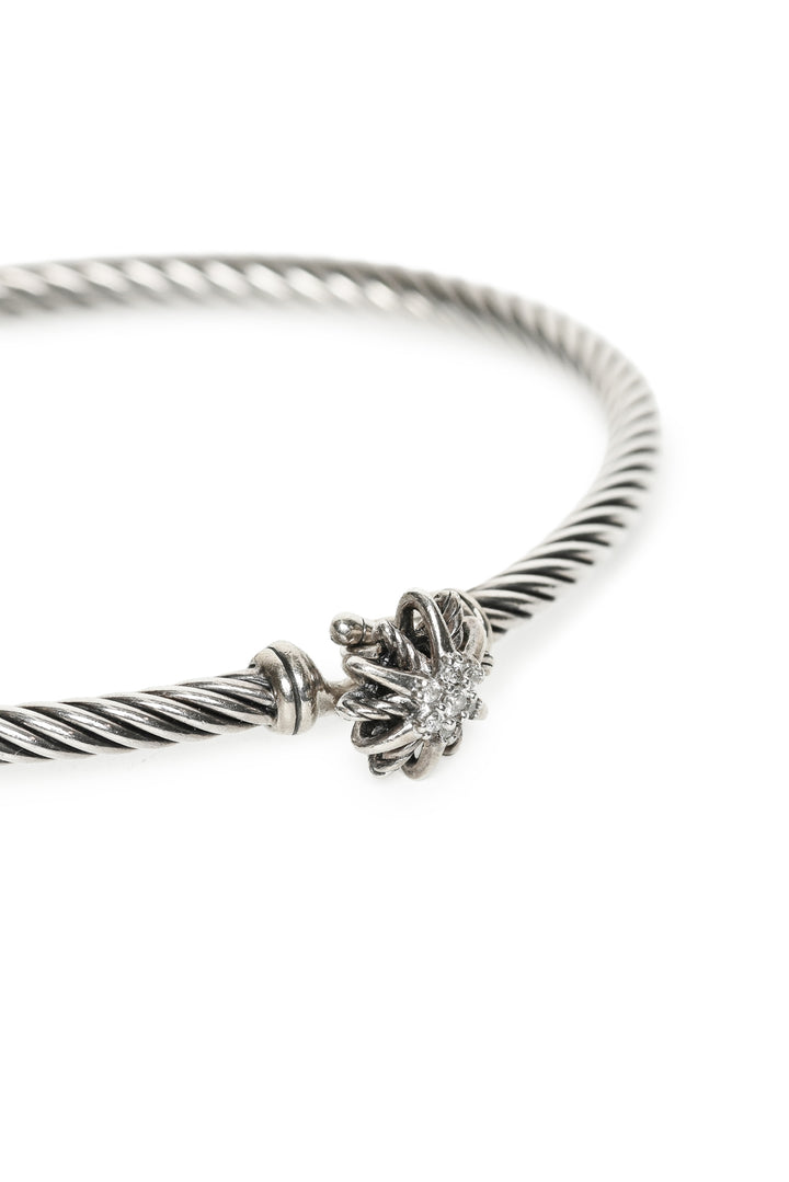 David Yurman Sterling Silver Diamond Starburst Cable Hook Bracelet