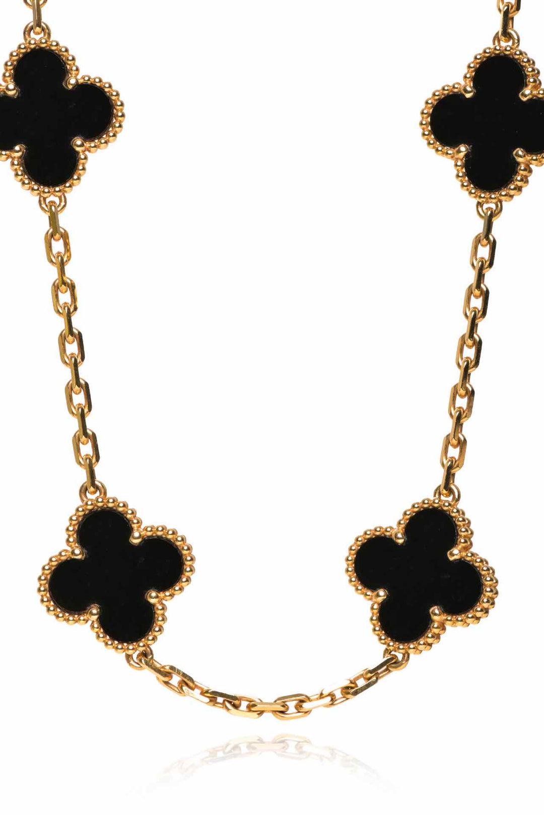 Van Cleef & Arpels 2020 18K Yellow Gold & Black Onyx Vintage Alhambra Necklace