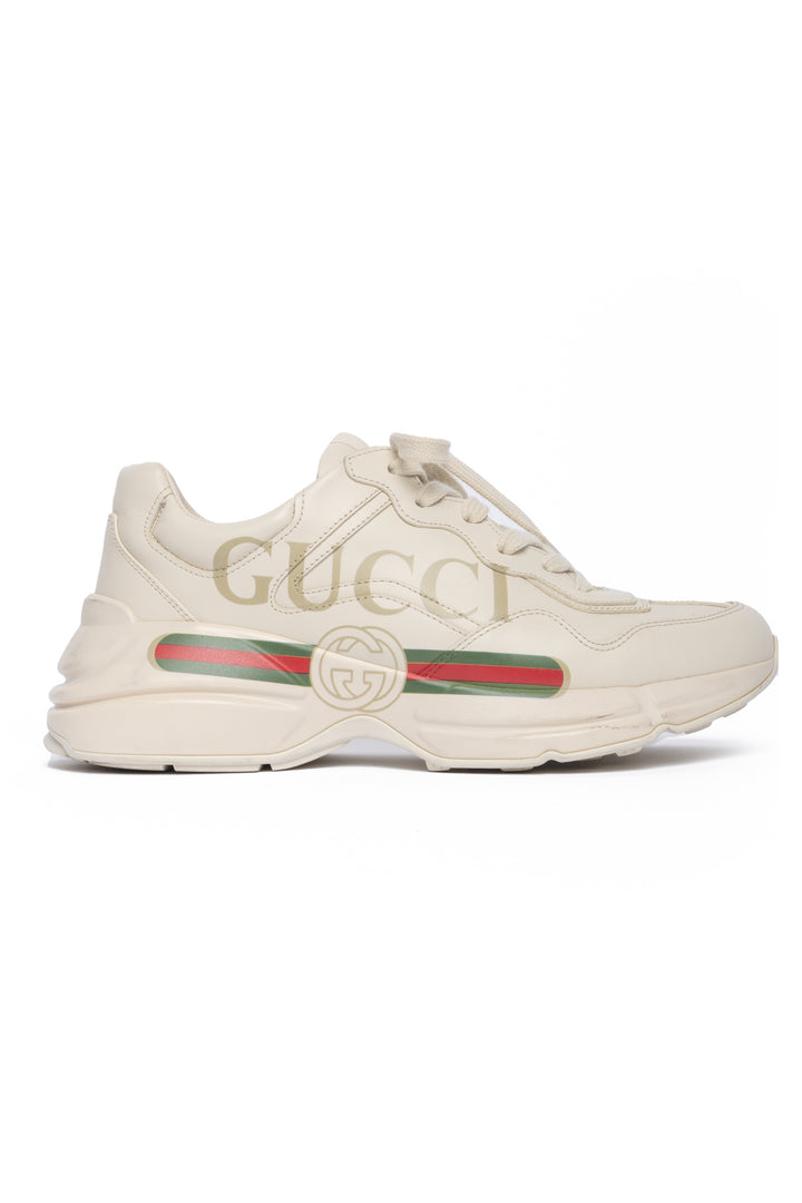 Gucci Size 8 Rhyton Logo Leather Sneaker