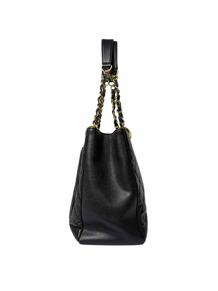 Chanel Black Caviar Quilted Leather Grand Shopping Tote Purse