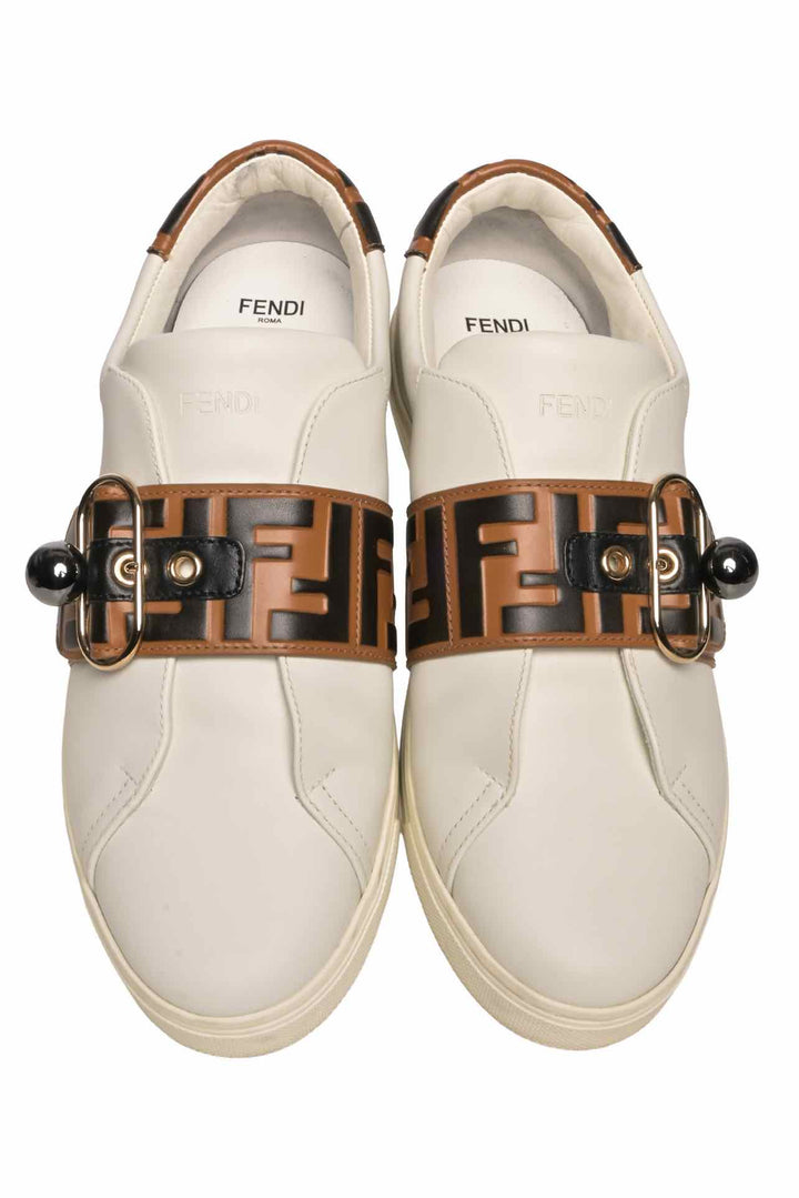 Fendi Size 40.5 Pearland Buckle Zucca FF Strap Slip-On Sneaker