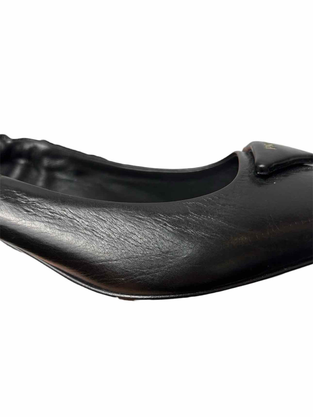 Prada Size 37 Logo Leather Kitten Heel Pumps
