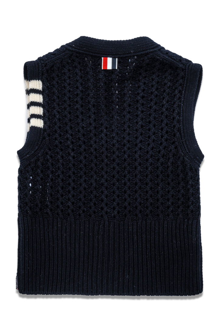 Thom Browne Size 36 4-Bar Pointelle Cable Cardigan Vest