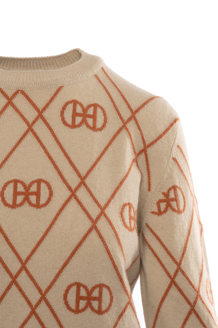 Hermes Size 40 H Knit Pattern Crewneck Cashmere Sweater