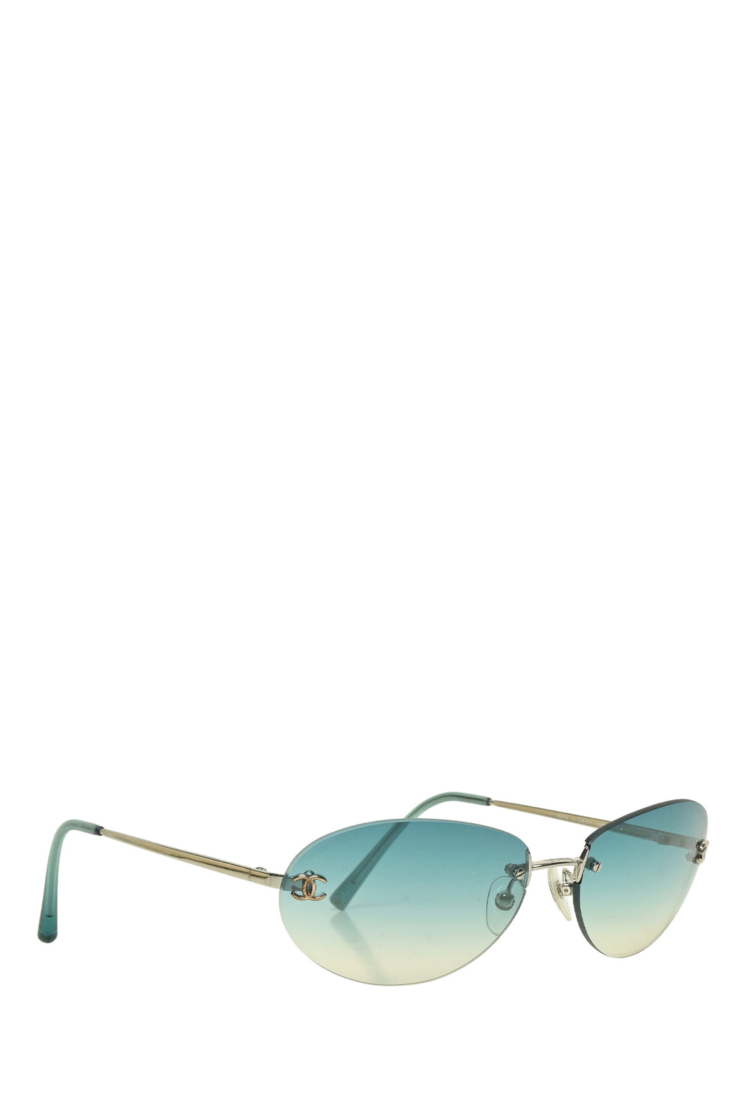 Chanel Vintage CC Logo Rimless Green Tinted Eyewear