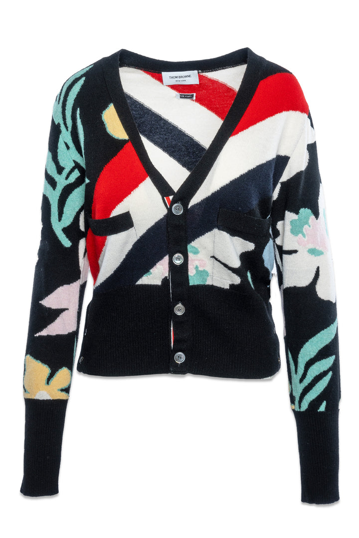 Thom Browne Size 1 Floral Print Cashmere Cardigan