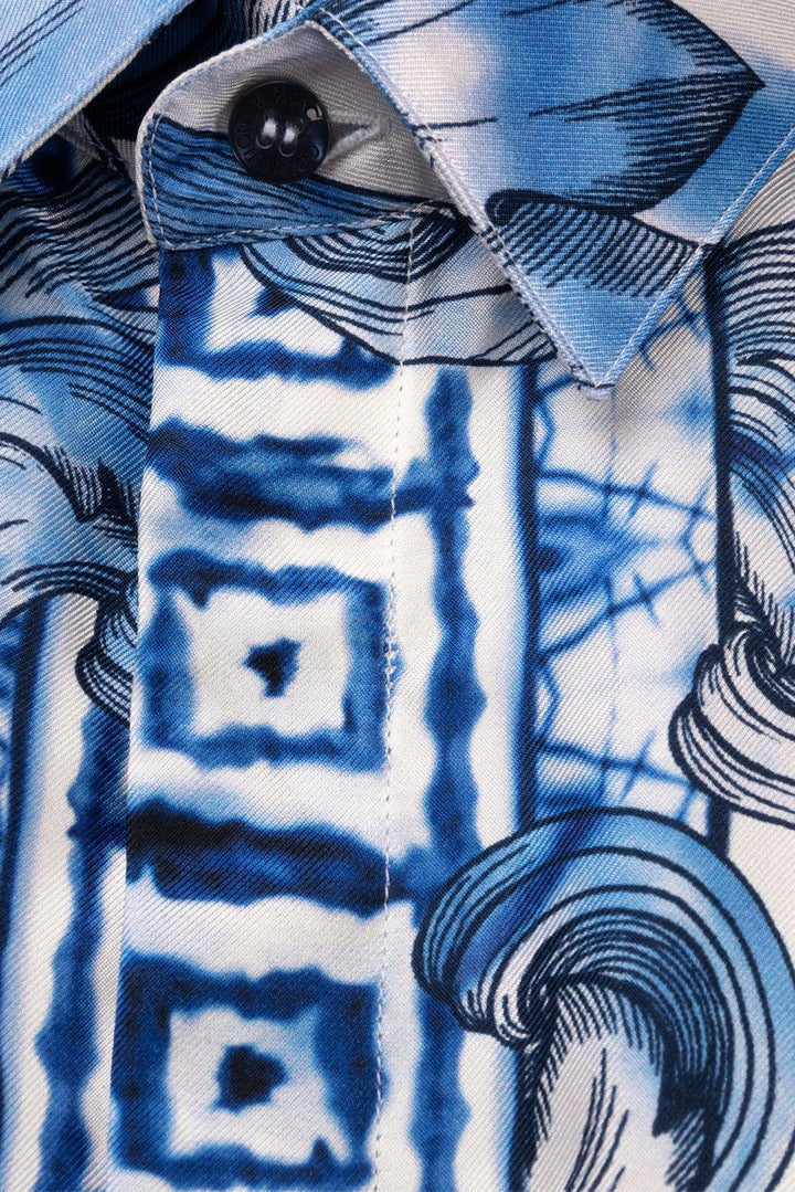 Versace Size L Men's Tie-Dye Baroque Silk Shirt Long Sleeve