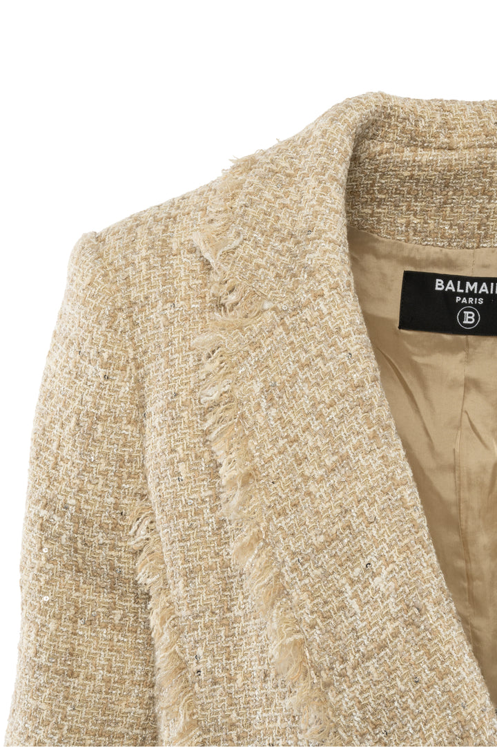 Balmain Size 44 6 Button Metallic Tweed Blazer