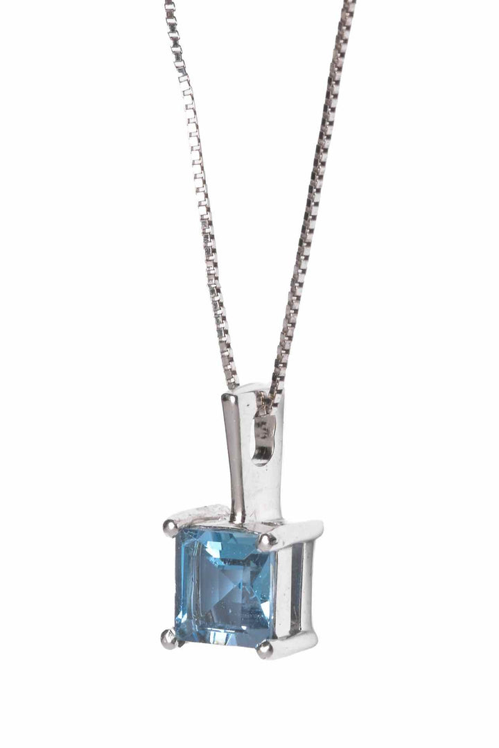 14K White Gold Blue Topaz Pendant Necklace