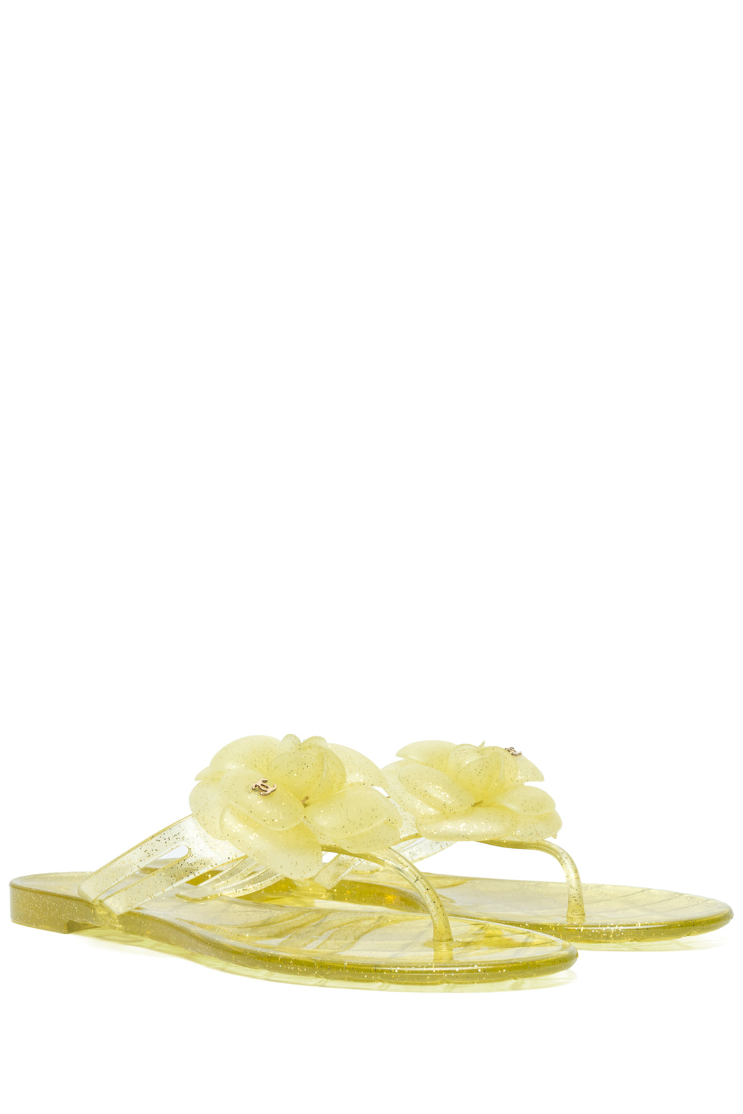 Chanel Size 39 Jelly Camellia Glitter Thong  Sandals