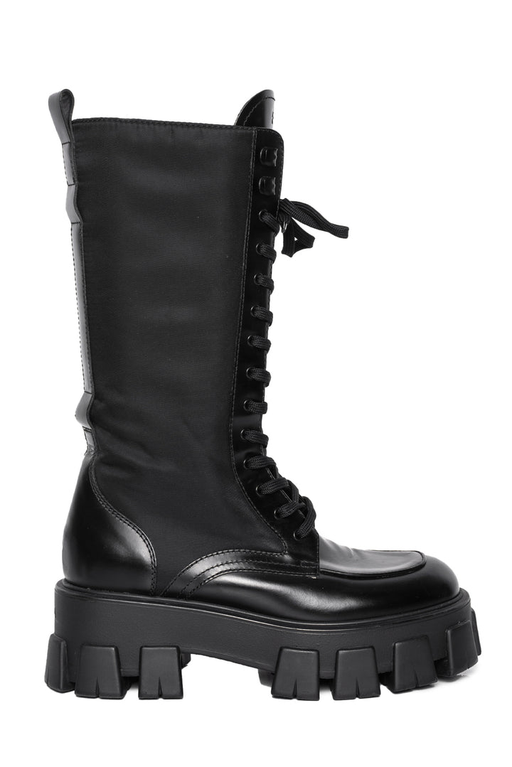 Prada Size 36.5 Monolith Mini Bag Knee High Combat Boots