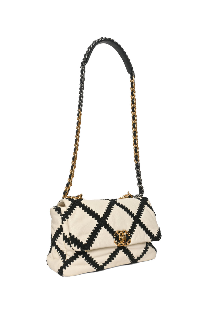 Chanel 2020 Calfskin Crochet Medium 19 Flap Shoulder Bag