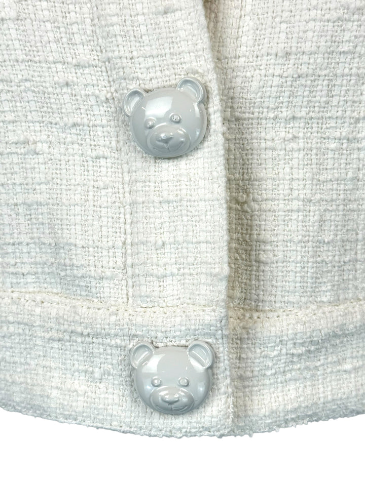 Moschino Couture Size 8 Tweed Teddy Button Detail Crop Jacket