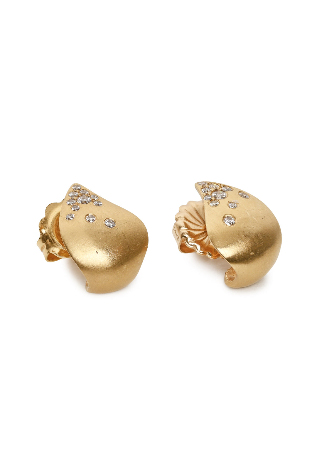 18K Yellow Gold Diamond Tear Drop Demi Hoop Earrings