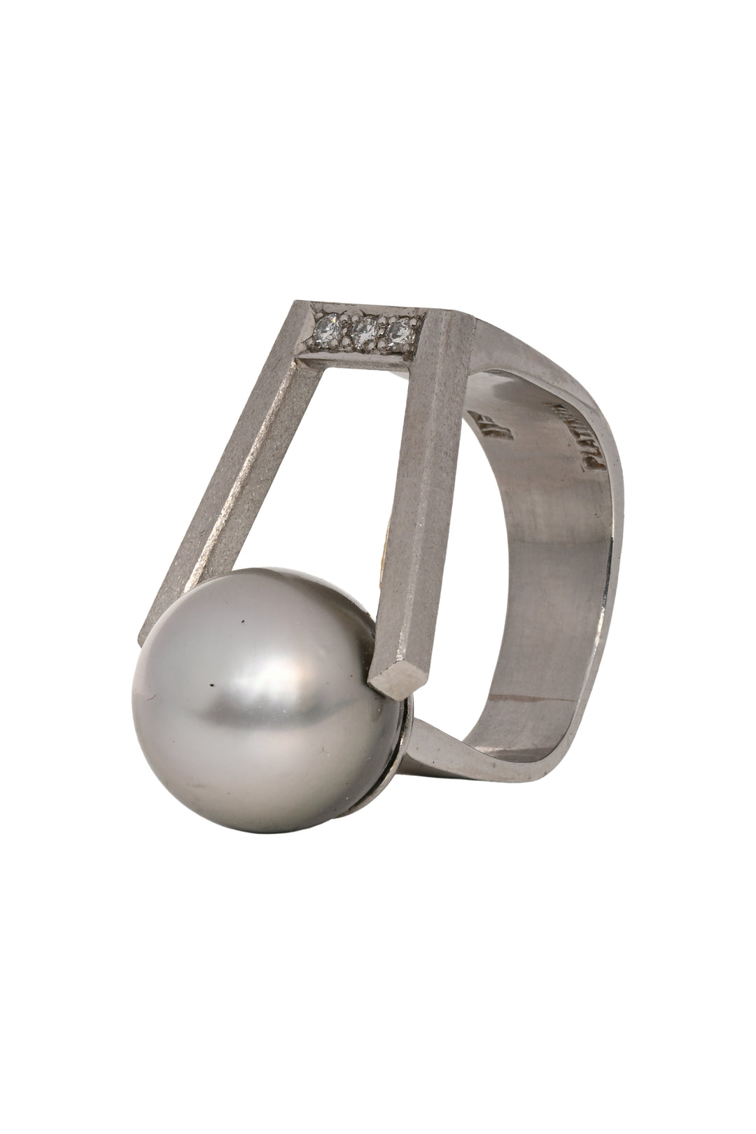 Platinum Pearl & Trio Diamond Size 6.5 Ring