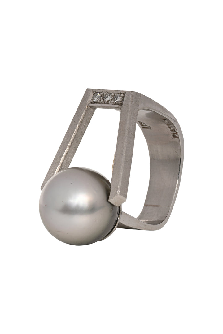 Platinum Pearl & Trio Diamond Size 6.5 Ring