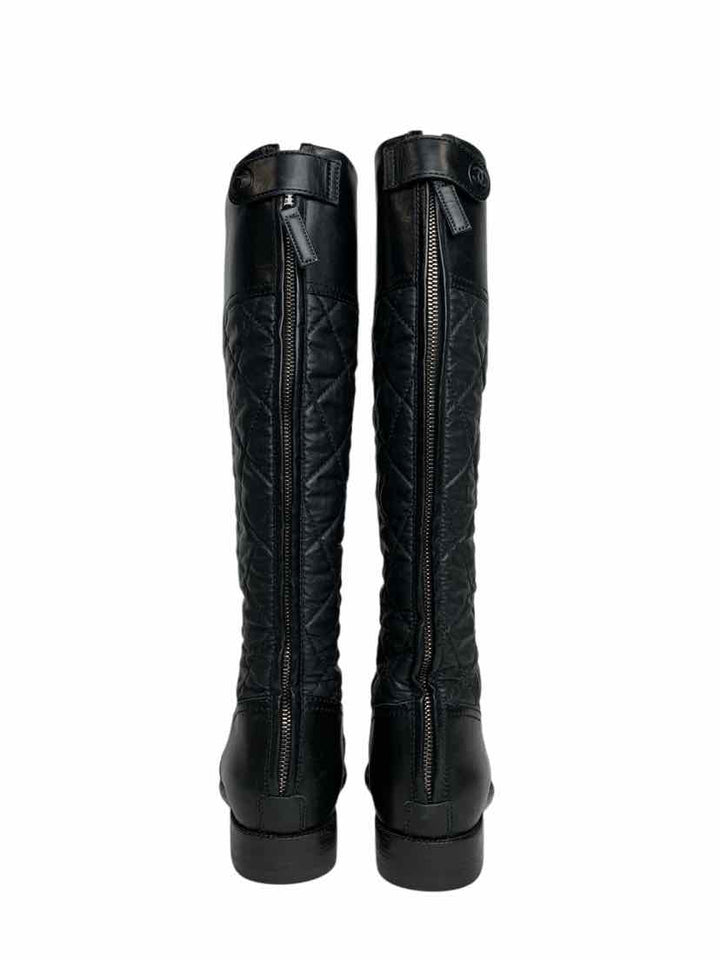 Chanel Size 37.5 Quilted Nylon & Leather Boots