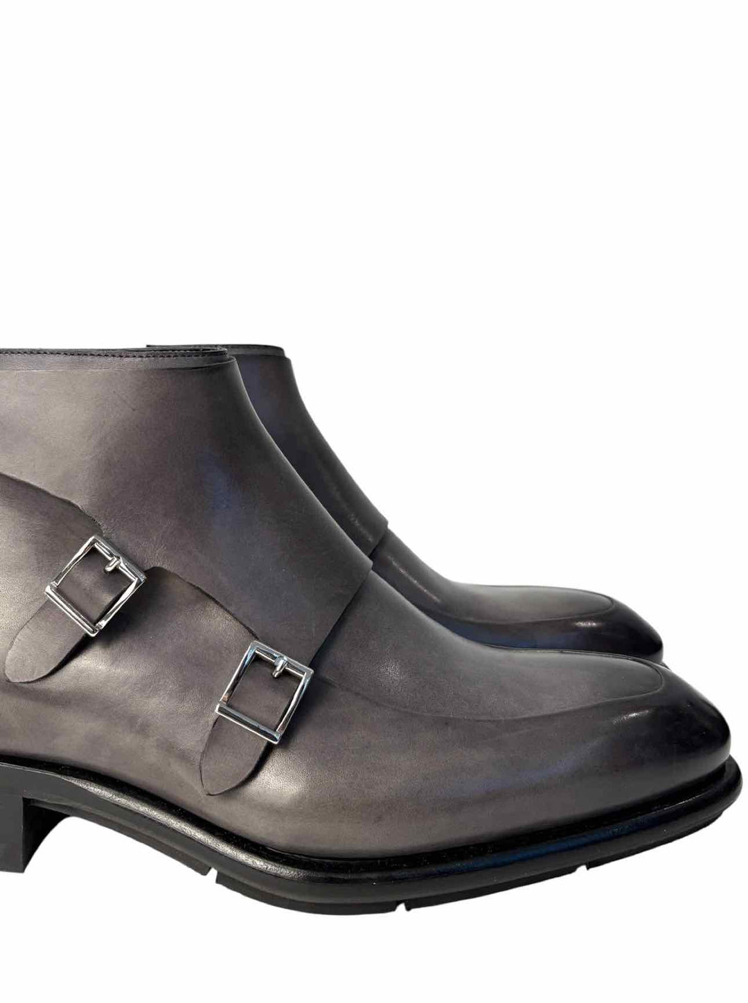 Santoni Size 10 Men's Burnished Leather Monk Strap Ankle Boots