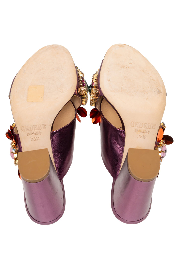 GEDEBE Size 38.5 Jewel Embellished Crossover Mule Sandals