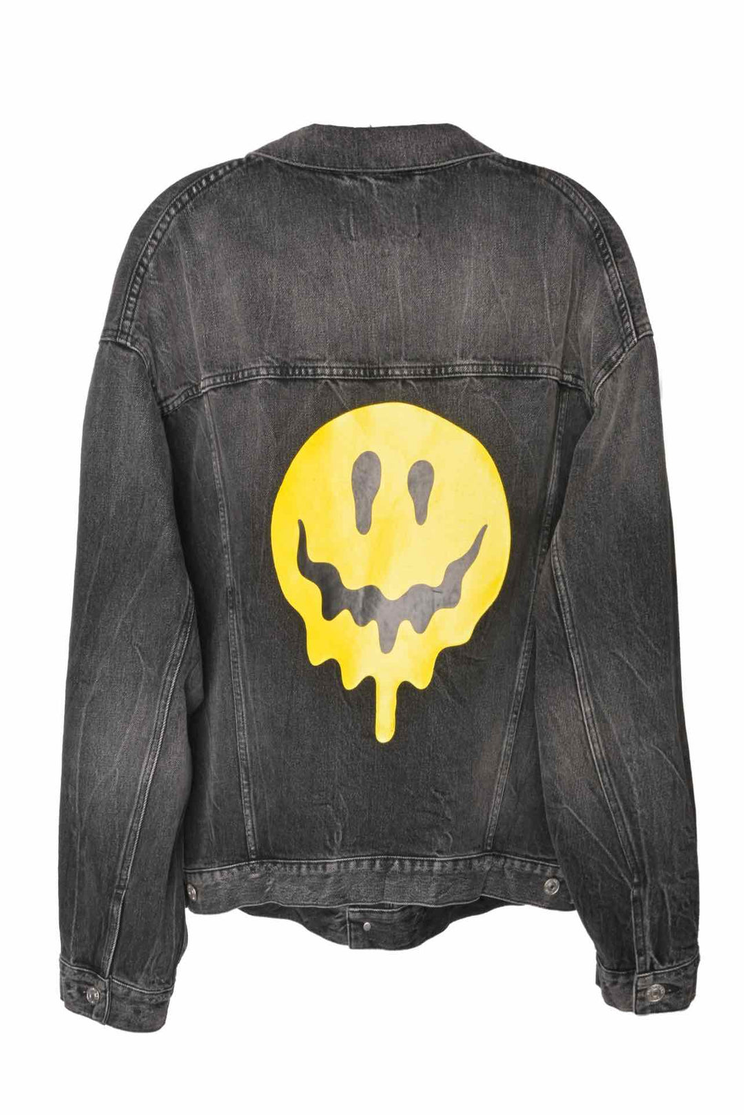 Balenciaga Size M Men's 2020 Dripping Smiley Face Distressed Denim Jacket