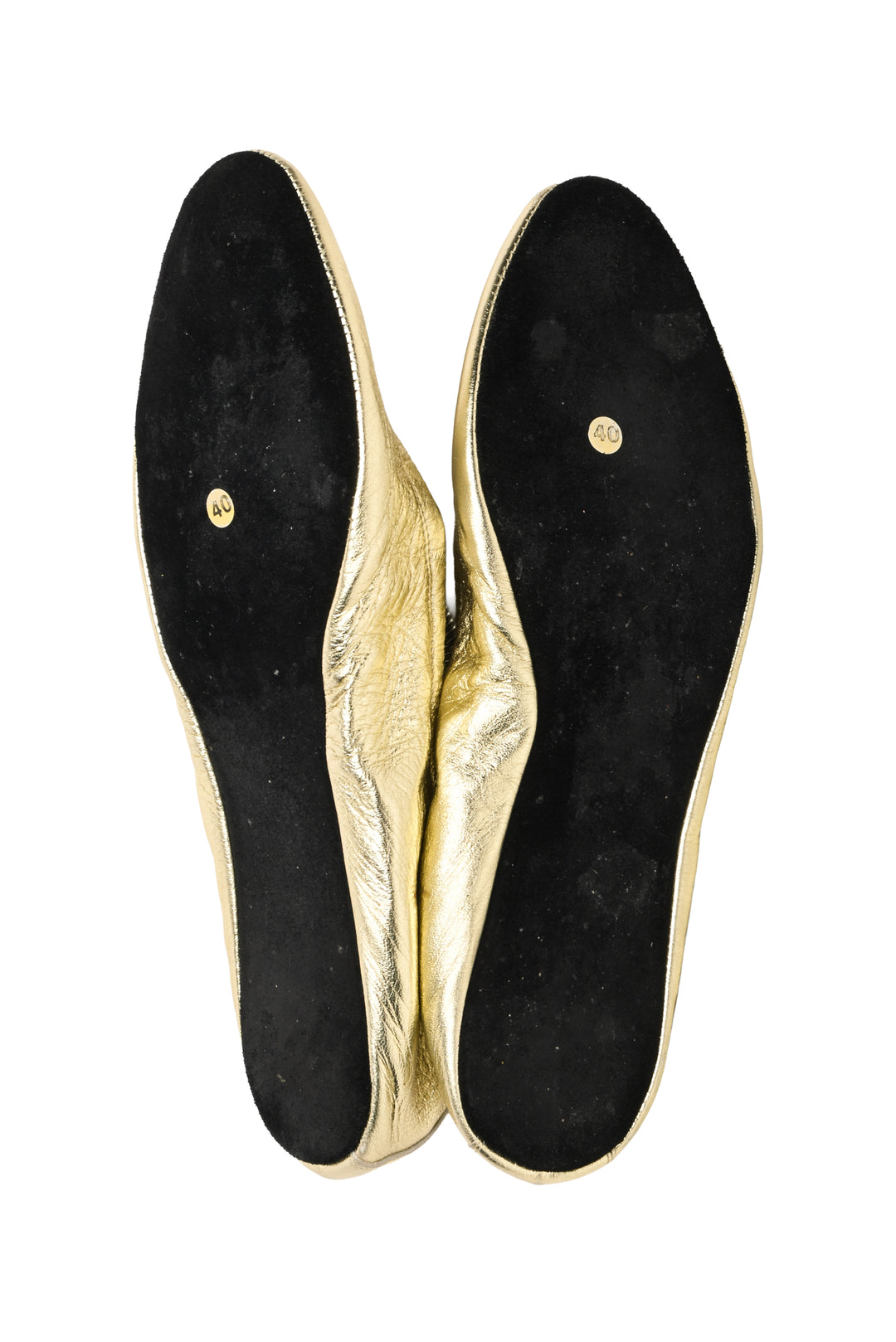 Gucci Size 40 Vintage Golod Leather Fold Up Ballet Flats