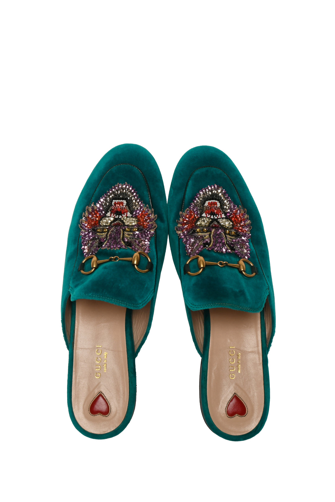 Gucci Size 40 Velvet Tiger Embellished Princetown Mules