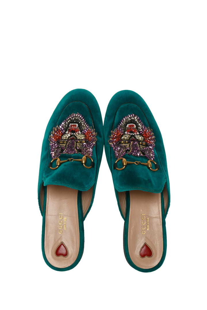Gucci Size 40 Velvet Tiger Embellished Princetown Mules
