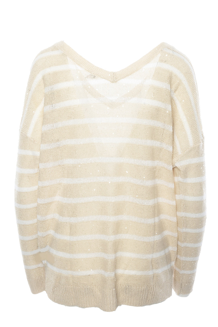 Brunello Cucinelli Size L Striped Sequin Sweater