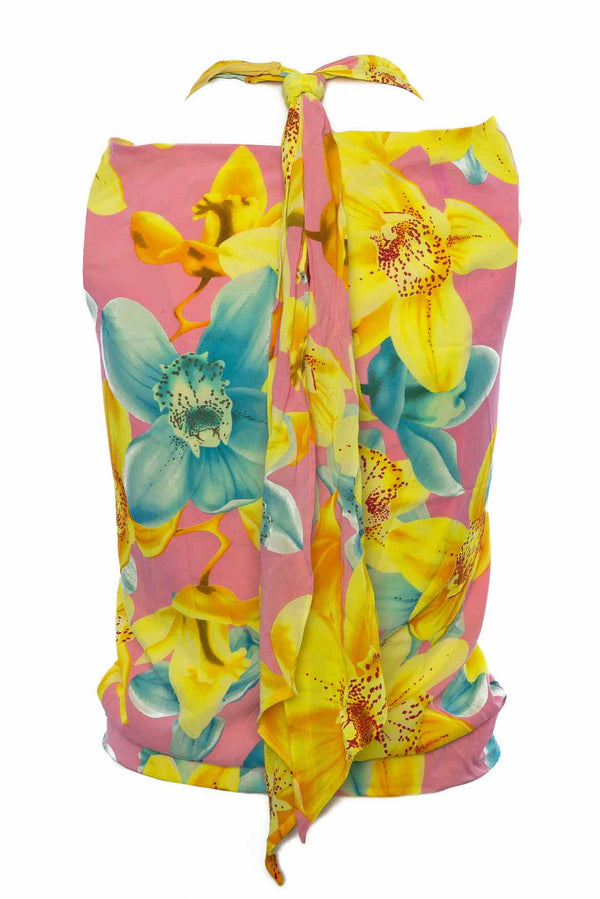 Versace Size 38 SS 2004 Orchid Print Top + Skirt Suit