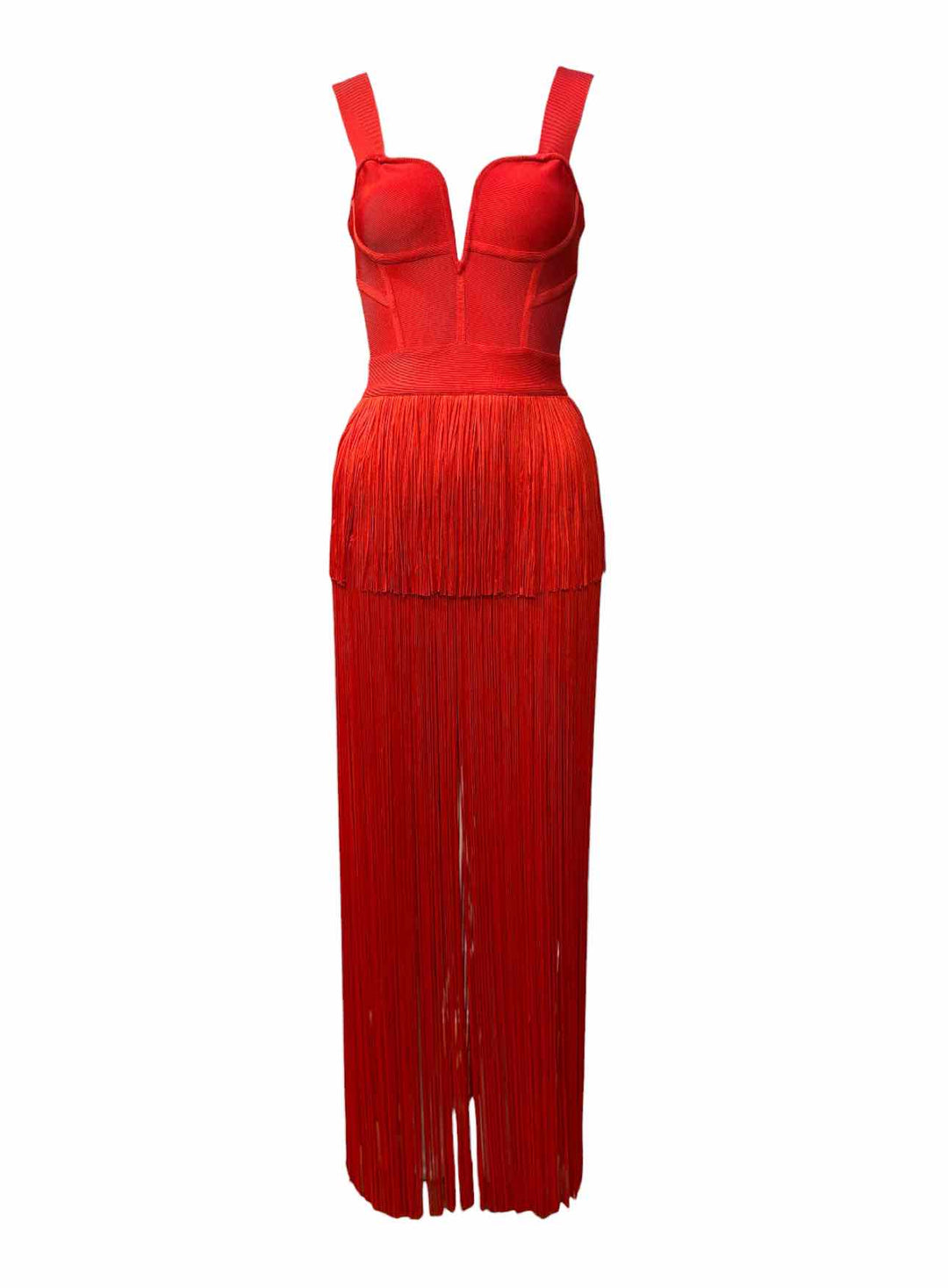 Herve Leger Size XS Ottoman Fringe Maxi Dress