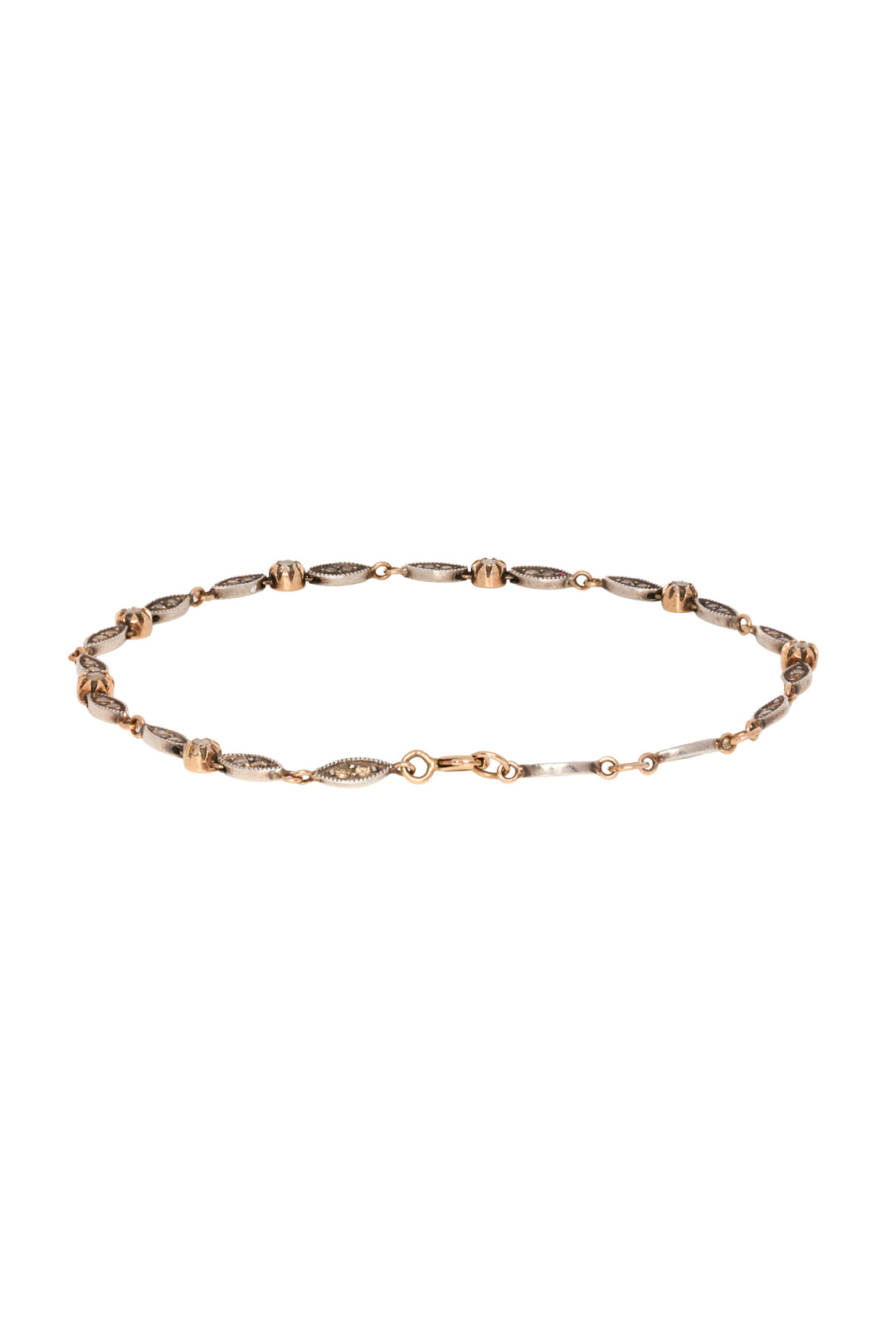 14K Yellow Gold with Sterling Silver & Diamonds Link Bracelet