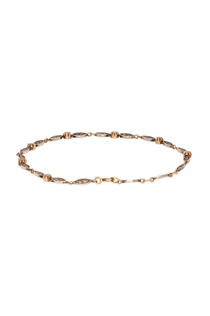 14K Yellow Gold with Sterling Silver & Diamonds Link Bracelet