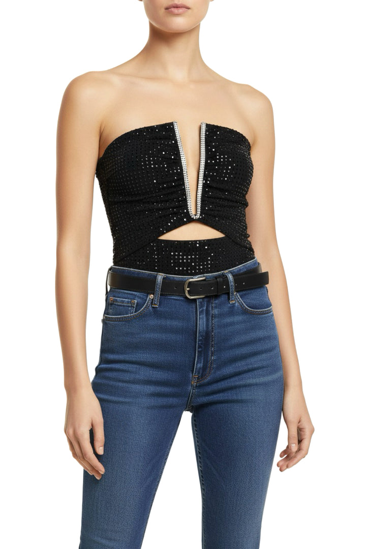 Self Portrait Size 4 Strapless Rhinestone Top