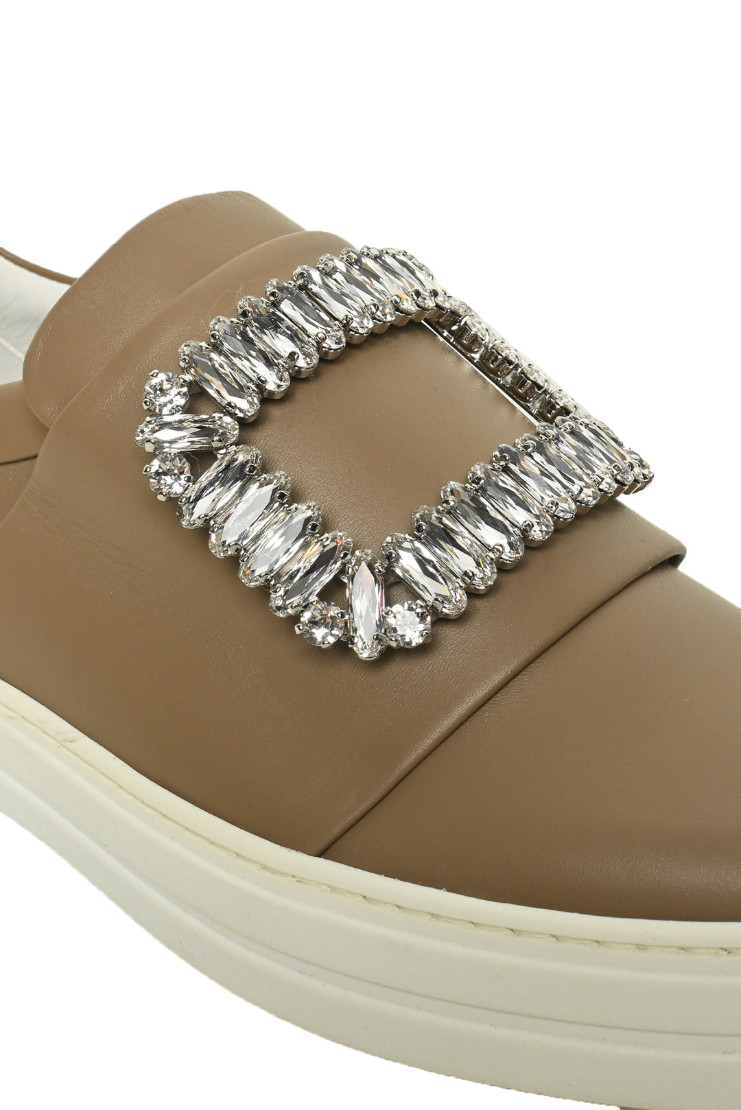Roger Vivier Size 35 Leather Crystal Buckle Slip On Sneaker