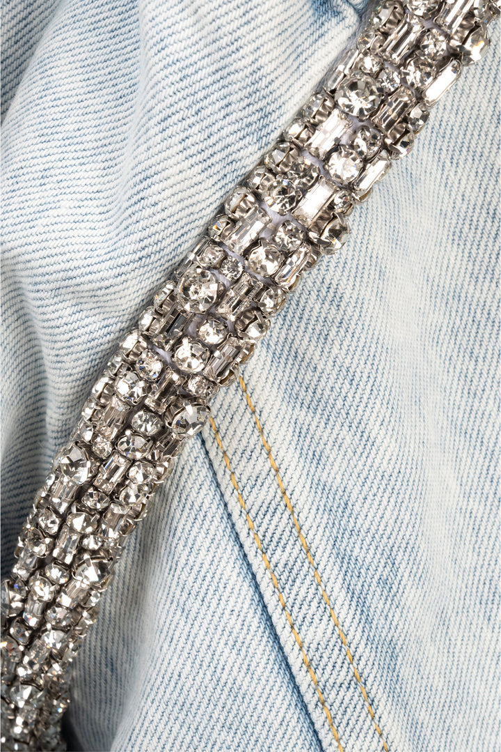 Sandro Size 38 Cropped Crystal Embellished Denim Jacket