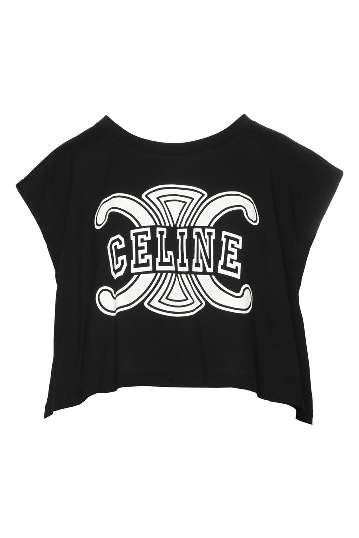 Celine Size M Triomphe Logo Cropped Sleeveless T-Shirt