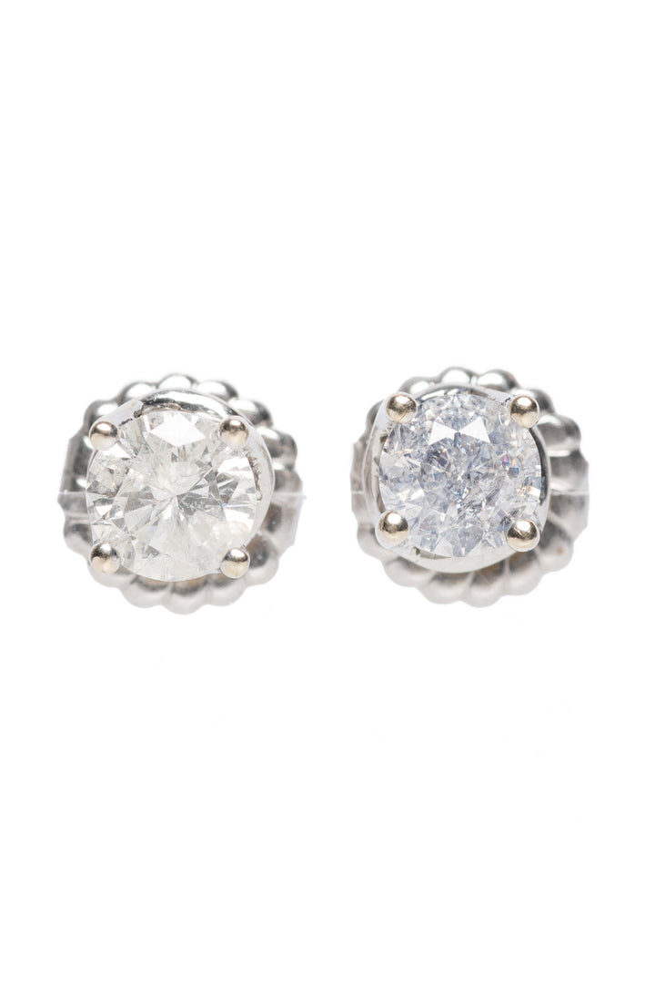 14K White Gold Diamond and Spiraling Diamond Earrings