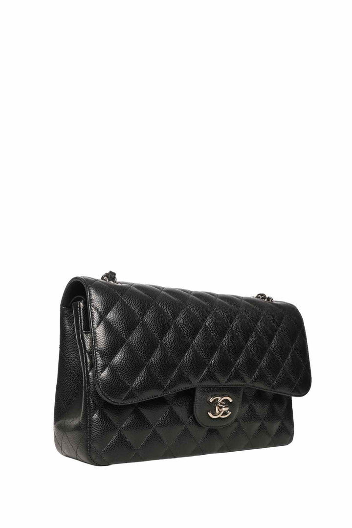 Chanel 2018 Caviar Quilted Jumbo Double Flap Shoulder Bag