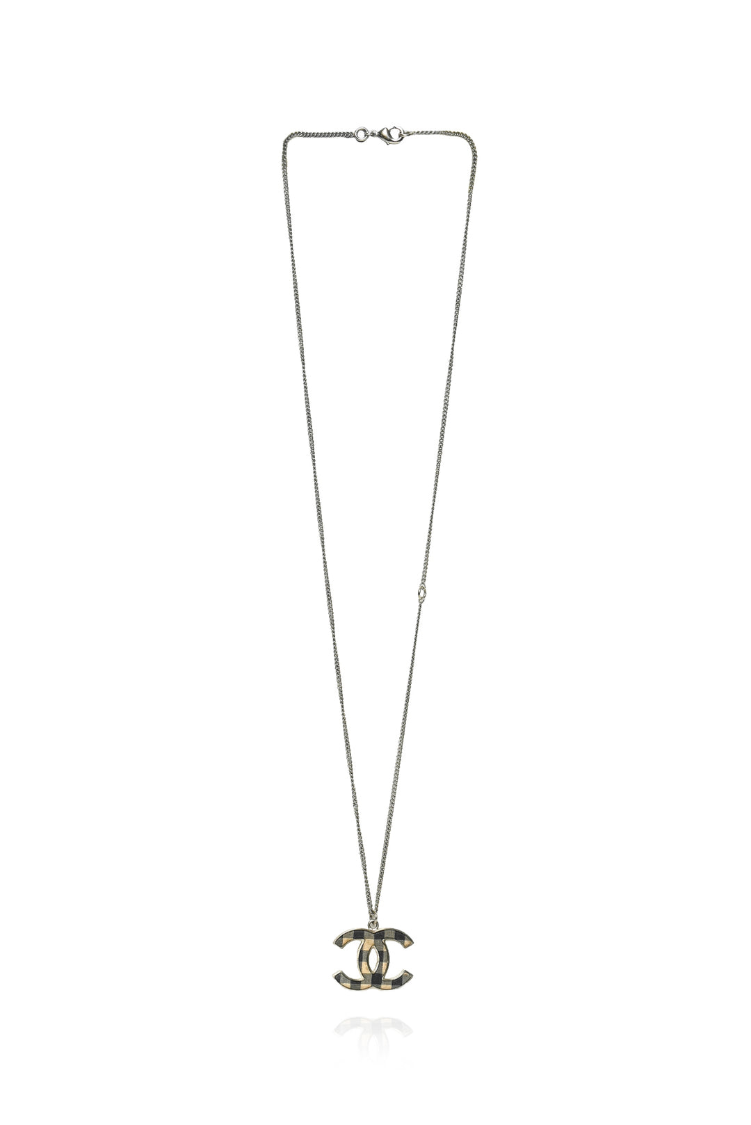 Chanel 2011 Check Print Fabric CC Logo Necklace