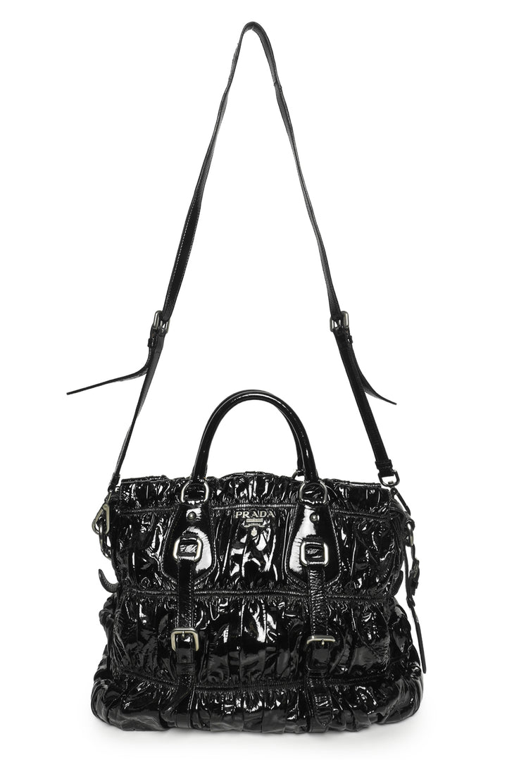 Prada Vernice Gaufre Ruched Patent Leather Tote