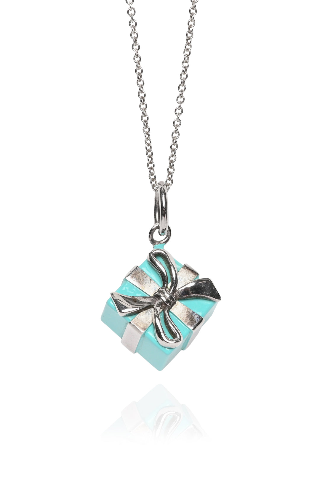Tiffany & Co Blue Enamel Box Charm Pendant Necklace