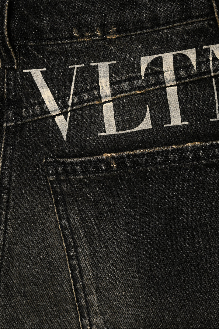 Valentino Size 24 Logo Printed Denim Shorts