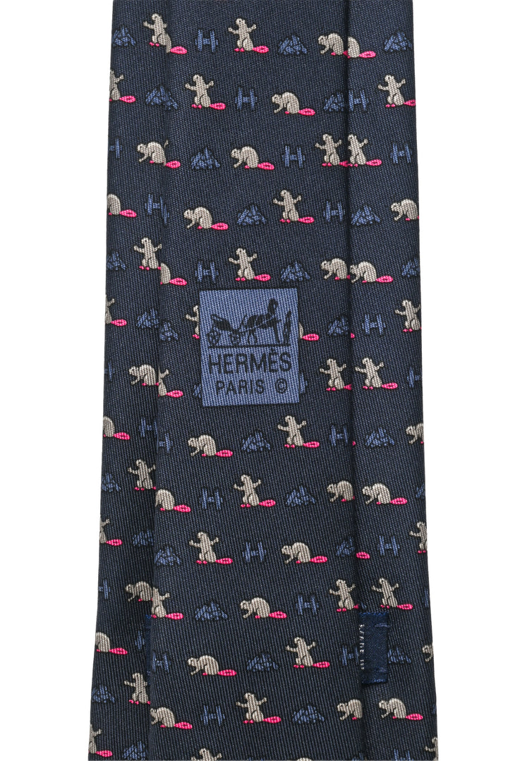 Hermes Size OS Men's Beaver Castor Constructor Silk Tie