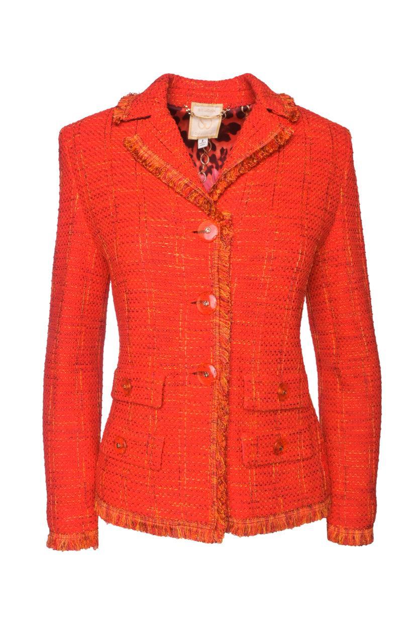 St. John Size 2 Fringed Tweed Blazer