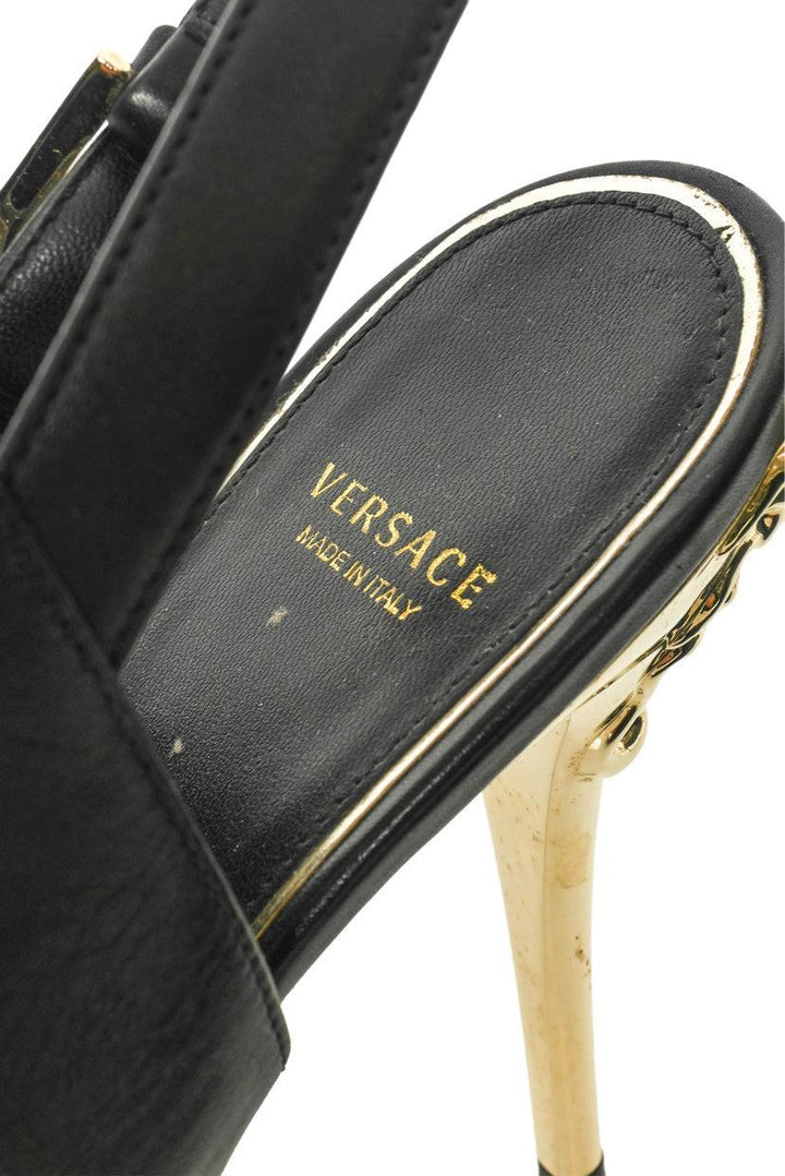 Versace Size 39 Slingback Peep Toe Leather Pumps