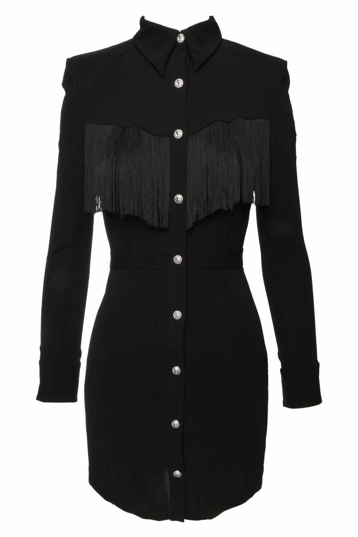 Balmain Size 36 Fringe Trim Button Up Dress